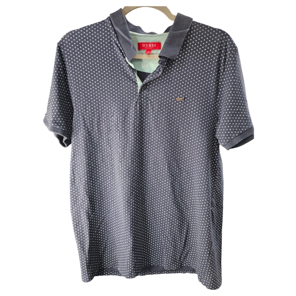 GUESS Men's Blue Polo, Size MEDIUM
